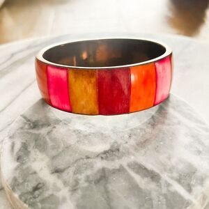 Vintage - Brass and Stone Bangle Bracelet 